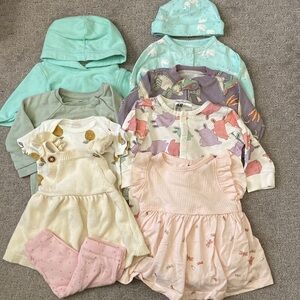10-pc Bundle assorted pastel baby girl clothes, Sz 3M.